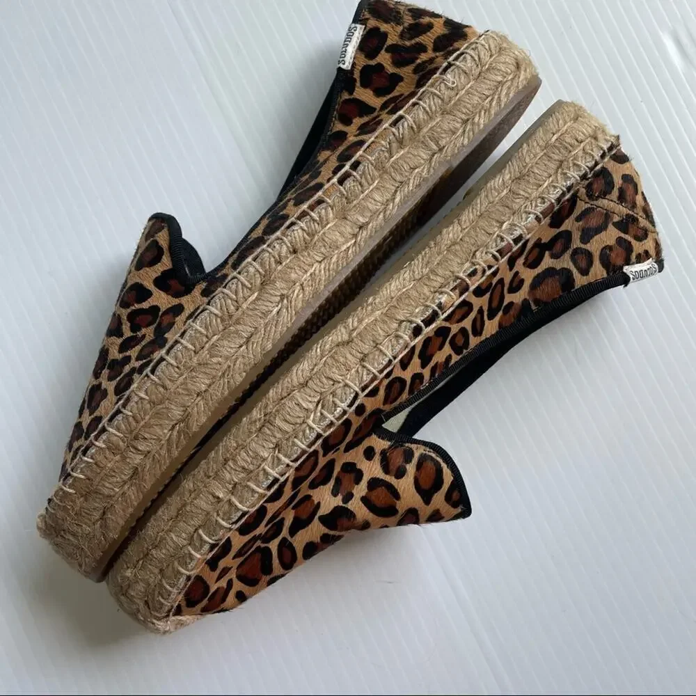 Soludos platform espadrilles calf hair animal print leopard smoking slipper sz 9